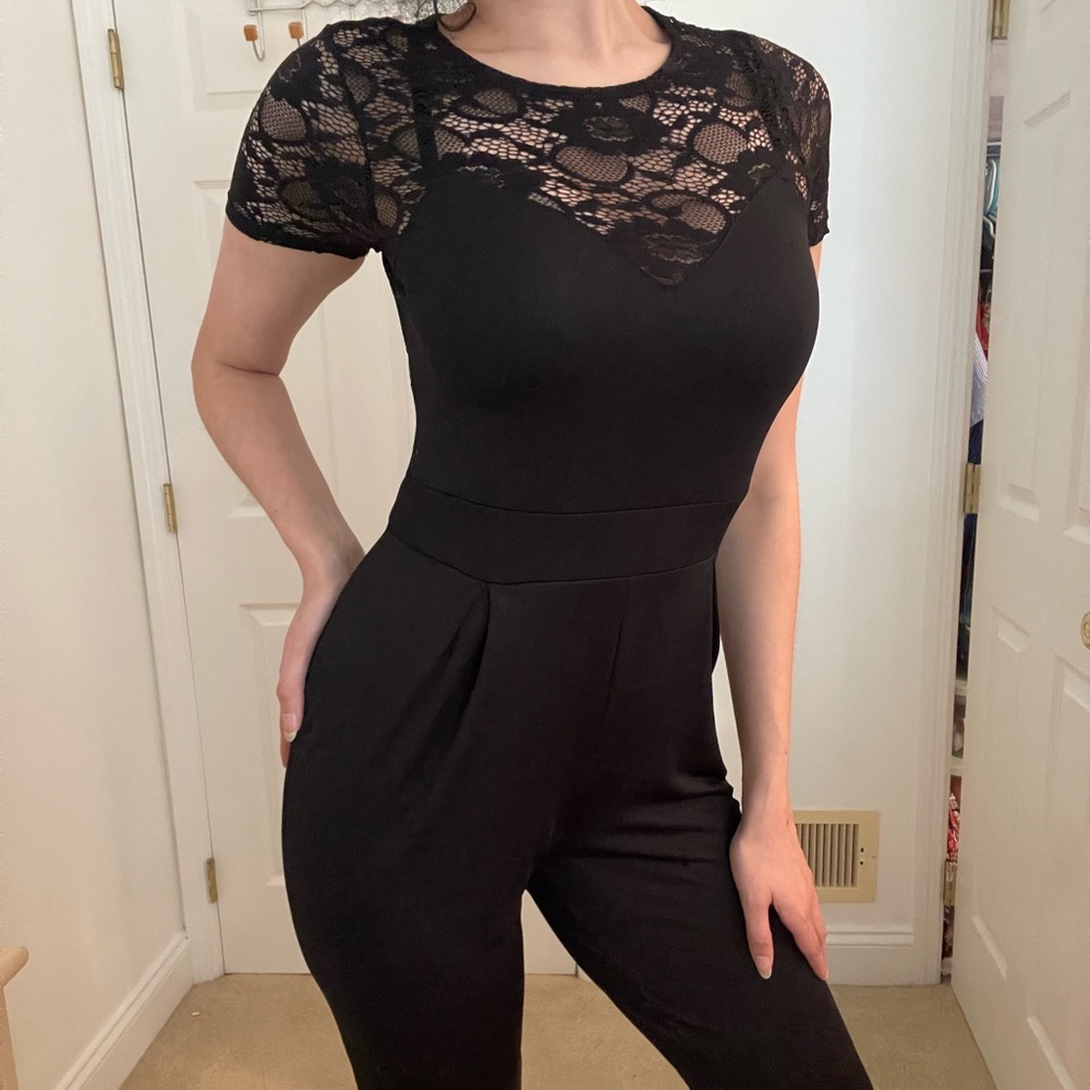 Black lace straight leg jumpsuit NWT